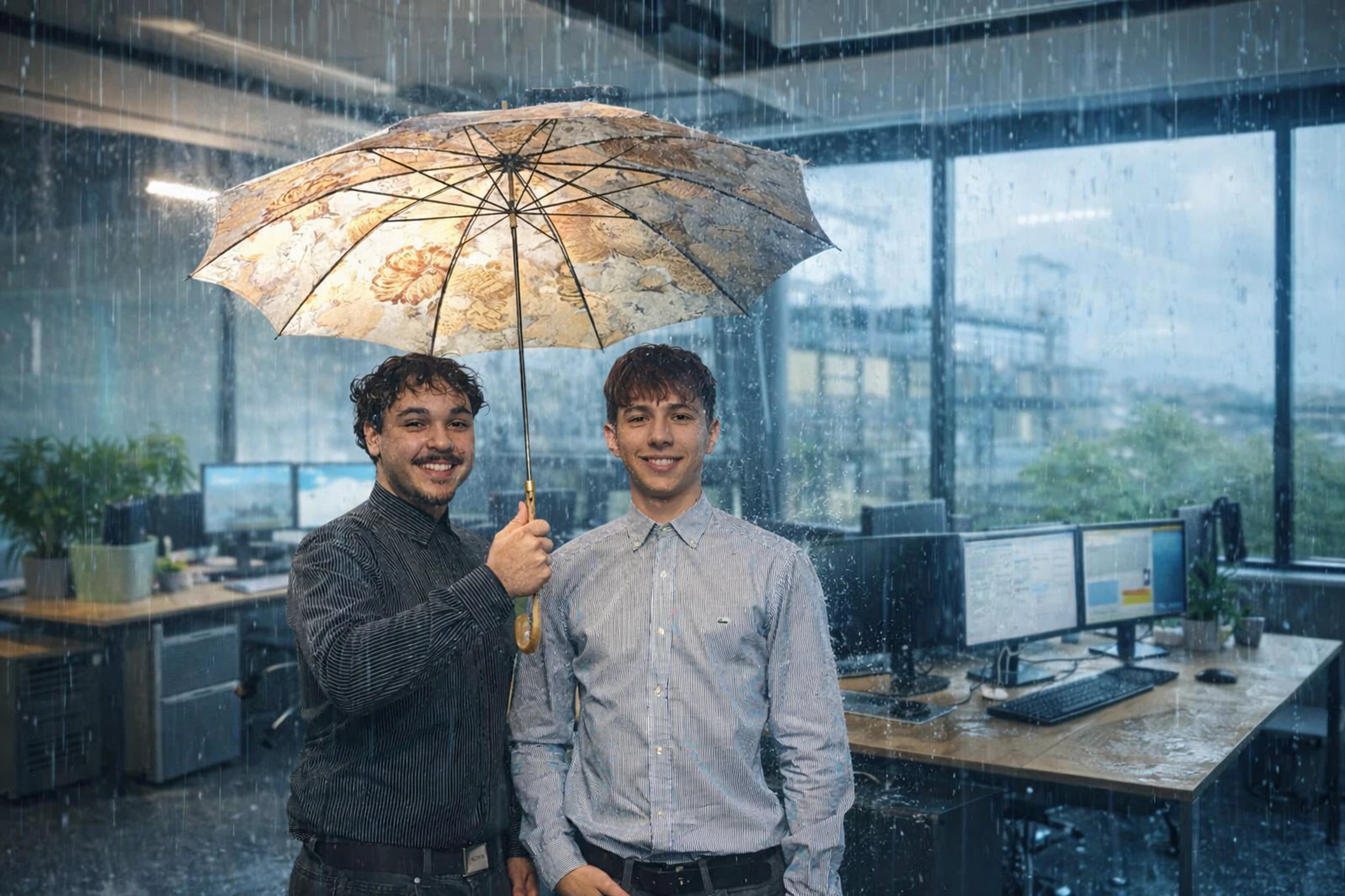 Regen über der Stadt – Hero-Motiv von Local Impact für Website, SEO und digitale Assistenz.